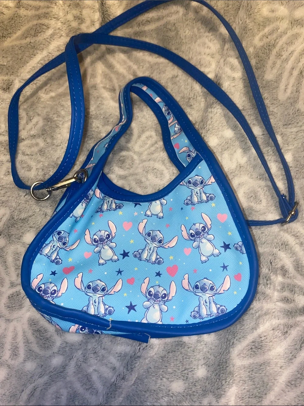 Disney Blue Stitch Crossbody Bag with Pink Heart Accents